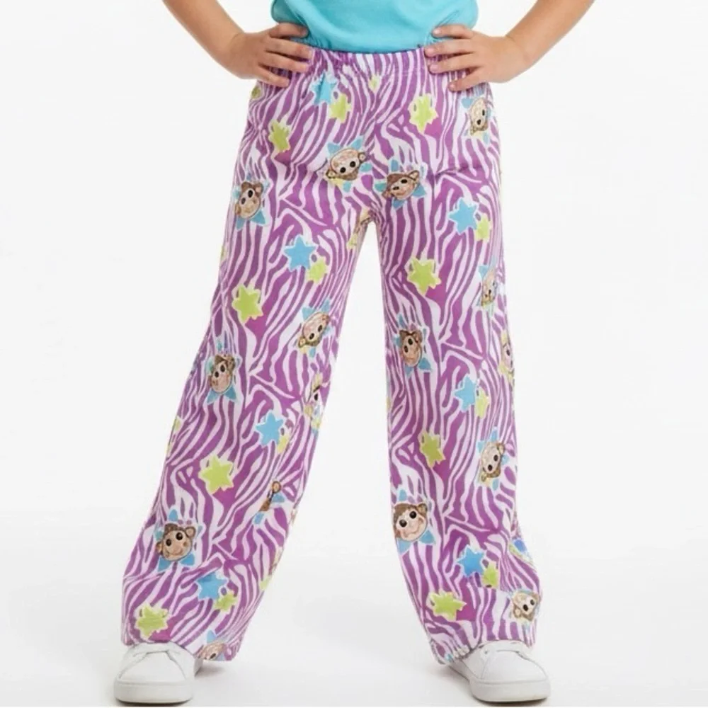 Candlesticks Purple Monkey Zebra Print Wide Leg Lounge Pajama Pants Small